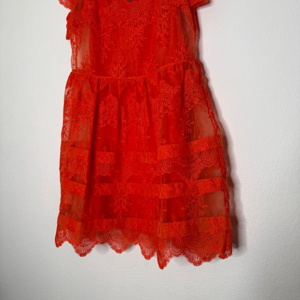 Marissa Webb Kallisti Orange Floral Lace Dress Silk Slip Ruffle Sleeve Size S - Picture 3 of 10